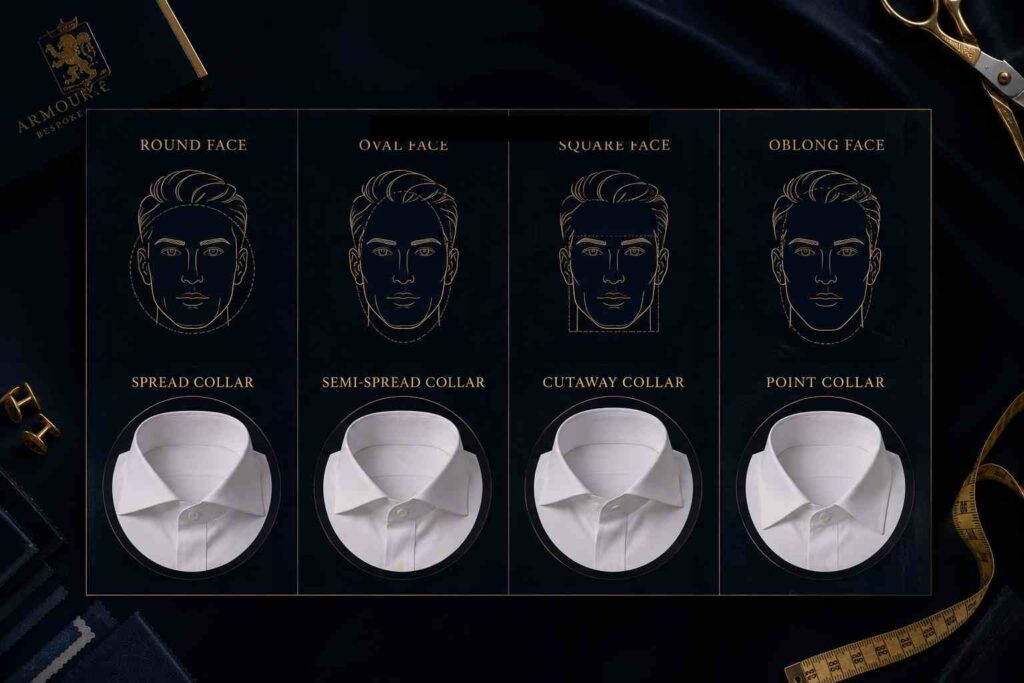Best shirt collar for each face shape — point collar for round face, spread for oblong, cutaway for square face men India